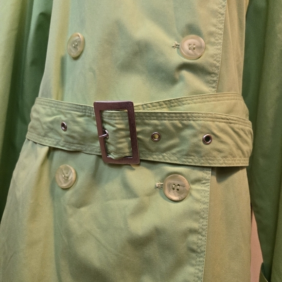 Jessica London Size 22W Long Trench Coat Removable Liner LIME GREEN BELTED - Picture 3 of 10